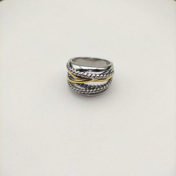 David Yurman Gold and Silver Double Cylinder Cross Ring