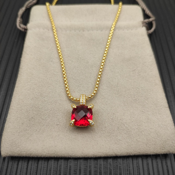 David Yurman Gold 11mm Four-Prong Red Diamond Necklace