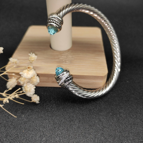 David Yurman 7mm Cable Bracelet with Rotating Blue Pav&Atilde;&copy; End Caps