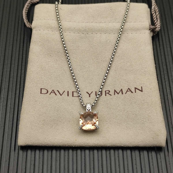David Yurman Sterling Silver 11mm Four-Prong Champagne Diamond Necklace