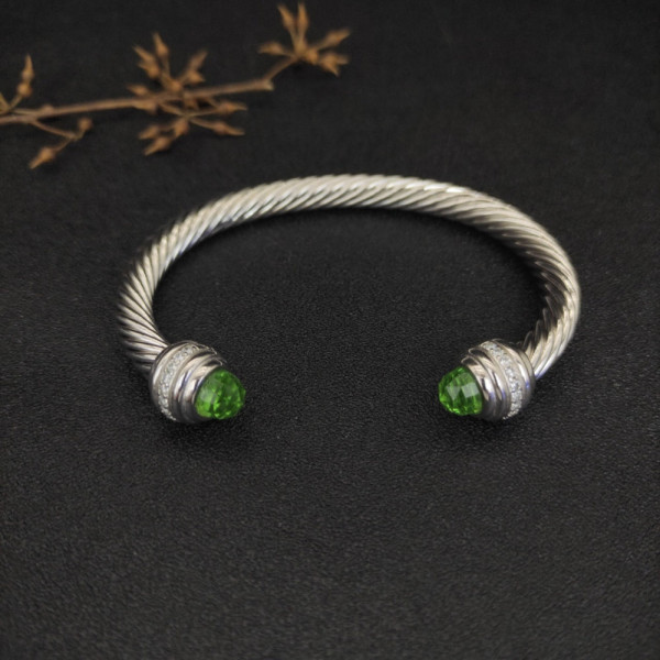 David Yurman 7mm Light Green Diamond-Set Cable Cuff Bracelet