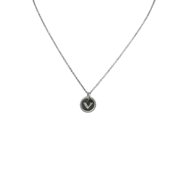 David Yurman Gold Diamond Initial V Disc Pendant Necklace