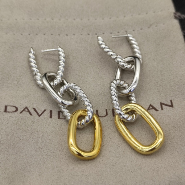 David Yurman Gold and Silver Cable Twist Hoop Earrings with Clasp Closure