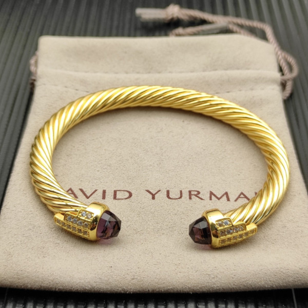 David Yurman 7mm Gold-Tone Cable Cuff Bracelet Purple Diamonds