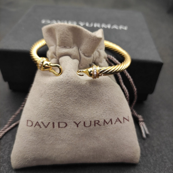 David Yurman 5mm Gold Diamond Hook Cuff Bracelet, Fits Wrist Size 16cm - 20cm