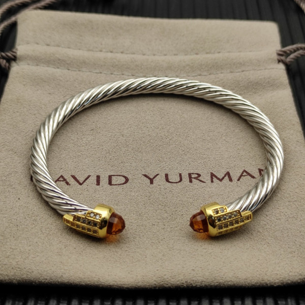 David Yurman 5mm Silver Cable Bracelet with Gold Station and Five-Row Pav&Atilde;&copy; Champagne Diamond Accent