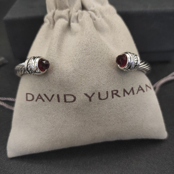 David Yurman 5mm Cable Classics Rotating Red Diamond Cuff Bracelet