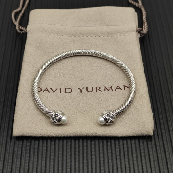 David Yurman 4mm Sterling Silver Faceted Pearl Bangle Bracelet