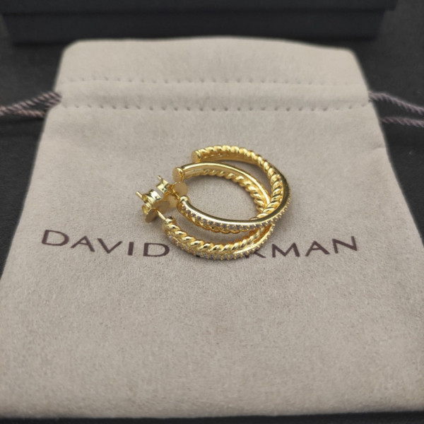 David Yurman Cable Pav&Atilde;&copy; Diamond Gold Hoop Earrings