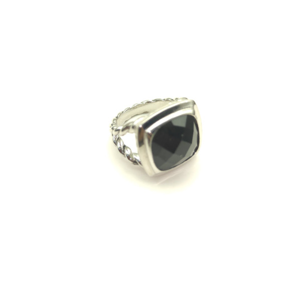 David Yurman Silver 14mm Polished Square Black Diamond Ring