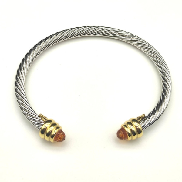 David Yurman 5mm Gold-End Champagne Diamond Cable Cuff Bracelet