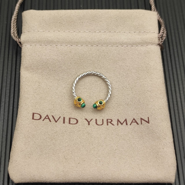 David Yurman 2.3mm Gold and Silver Renaissance Peacock Green Pav&Atilde;&copy; Diamond Ring