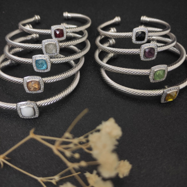 David Yurman 4mm Square Pav&Atilde;&copy; Cable Bracelet with White Onyx