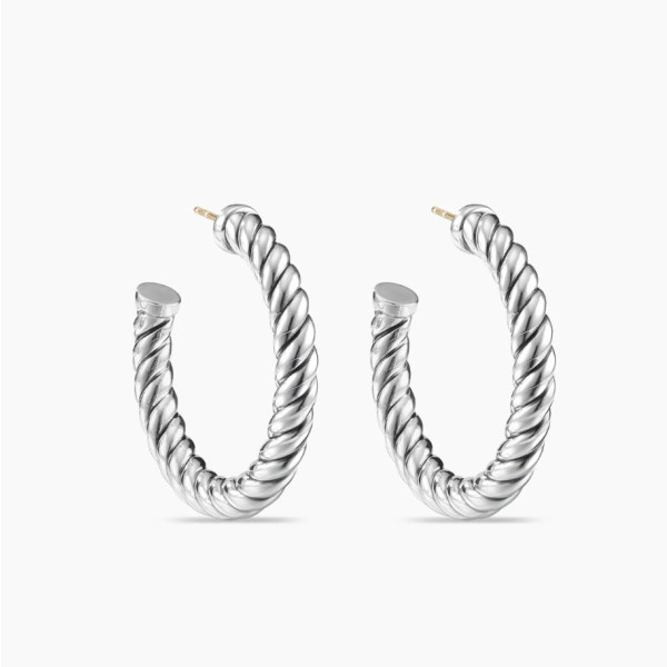 David Yurman Silver Large Twisted Cable Hoop Earrings, 40&Atilde;5.8mm