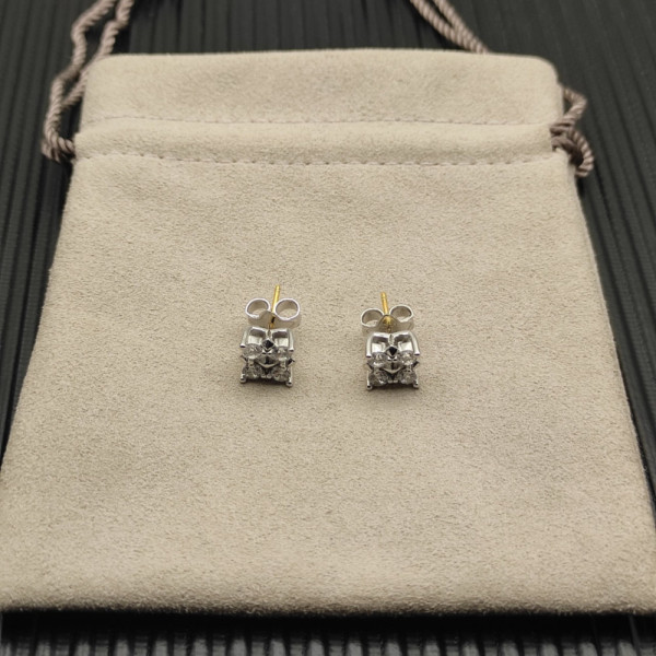 David Yurman 8mm Sterling Silver Pav&Atilde;&copy; White Diamond Pyramid Stud Earrings