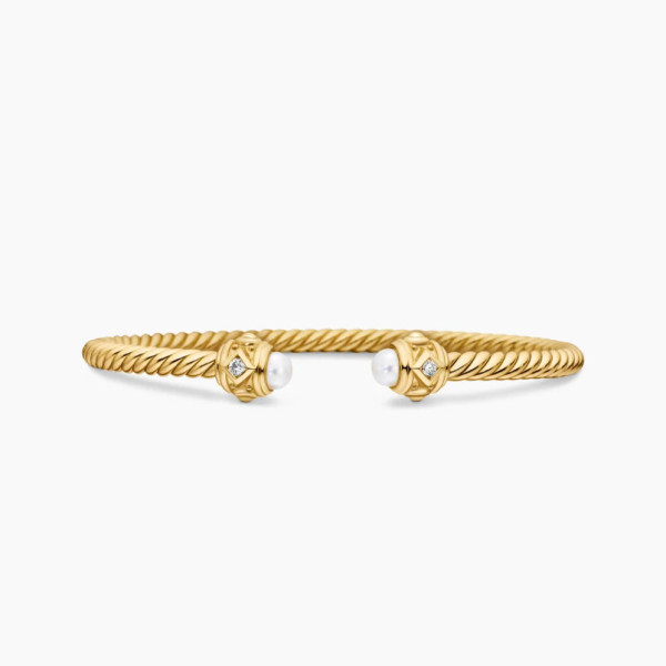 David Yurman Gold 4mm Faceted Pearl Bangle Bracelet