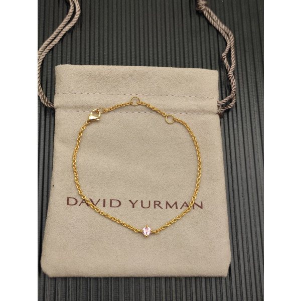 David Yurman 4mm Gold Single Stone Pink Diamond Bracelet