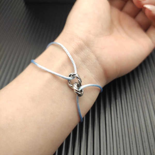 David Yurman Light Blue Double Ring Sterling Silver Nylon Cord Bracelet