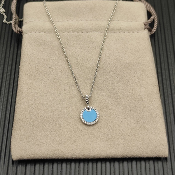David Yurman Sterling Silver 17.8mm Round Pav&Atilde;&copy; Turquoise Necklace
