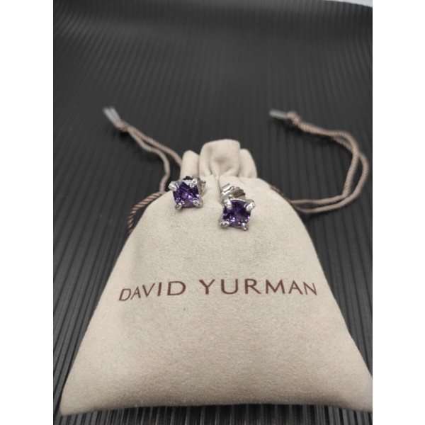 David Yurman 8mm Four-Prong Purple Diamond Stud Earrings