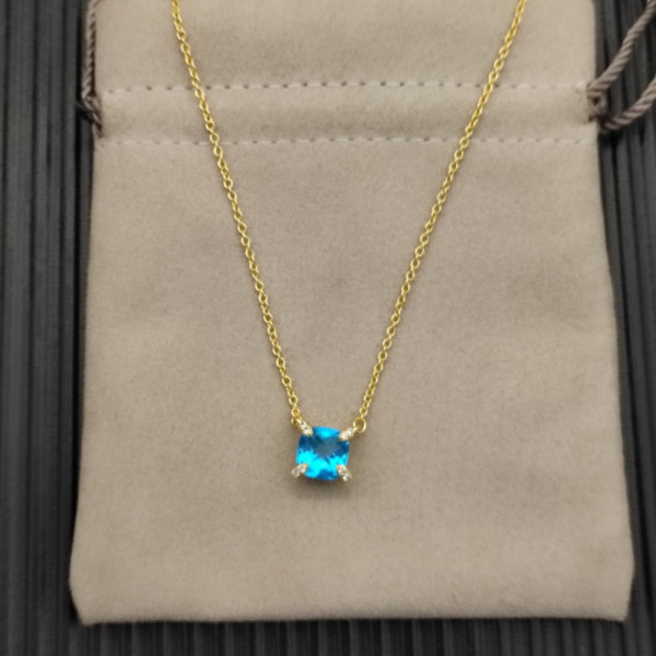 David Yurman Gold 8mm Four-Prong Blue Diamond Necklace