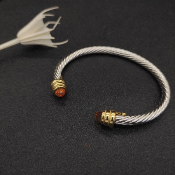 David Yurman 5mm Gold-End Champagne Diamond Cable Cuff Bracelet