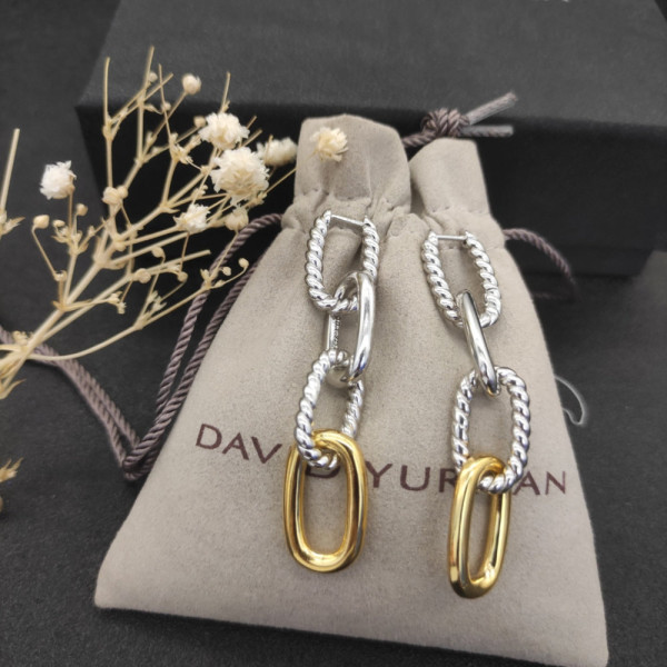 David Yurman Gold and Silver Cable Twist Hoop Earrings with Clasp Closure