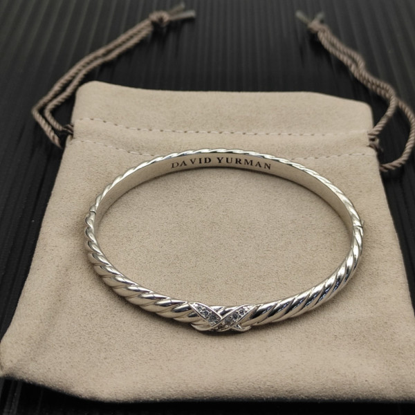 David Yurman 6.2mm Sterling Silver X-Pattern Pav&Atilde;&copy; Wave Cuff Bracelet