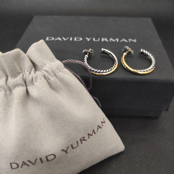 David Yurman Cable Hoop Earrings with Cylindrical Gold and Silver Accent