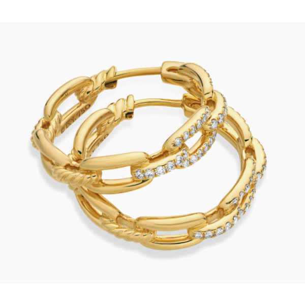 David Yurman 24x5mm Gold Diamond Pav&Atilde;&copy; Link Hoop Earrings
