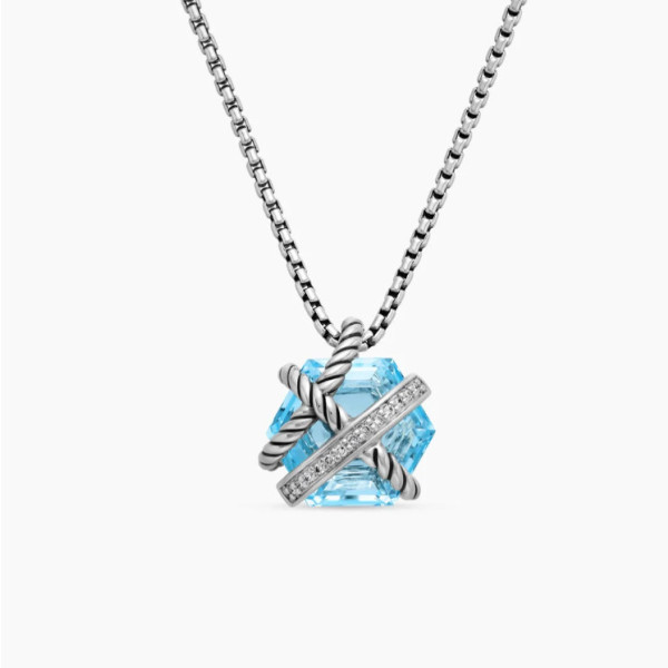 David Yurman 11mm Hexagonal Blue Crystal Pendant Necklace
