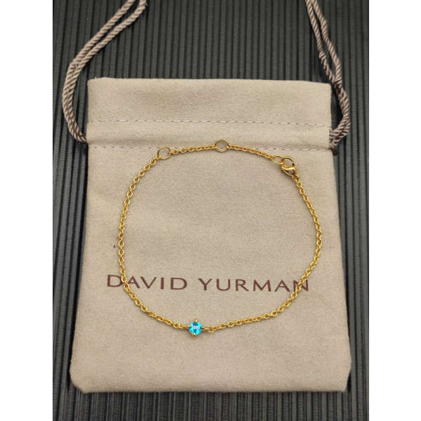 David Yurman 4mm Gold Single Stone Deep Blue Diamond Bracelet
