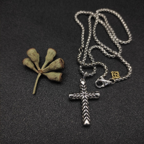 David Yurman Chevron Cross Black Diamond Necklace