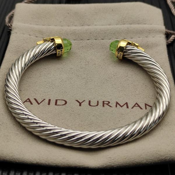 David Yurman 7mm Gold-Tone End Caps Sterling Silver Cable Cuff Bracelet 5-Row Pav&Atilde;&copy; Light Green Diamonds