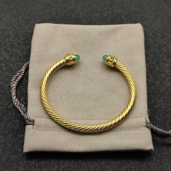 David Yurman 5mm Gold Angled Green Chalcedony Cuff Bracelet, Fits Wrist Size 16cm - 20cm