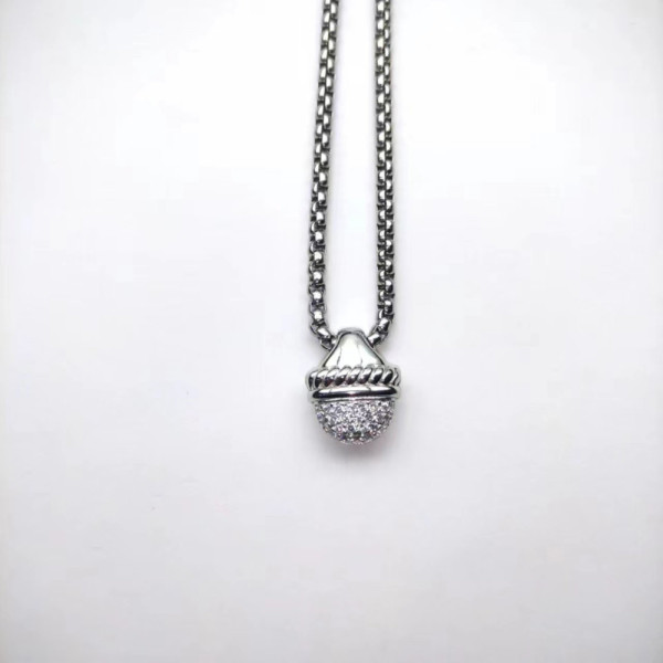 David Yurman Silver Half Pav&Atilde;&copy; Diamond Necklace, 3mm Chain, 50+5cm Adjustable Length