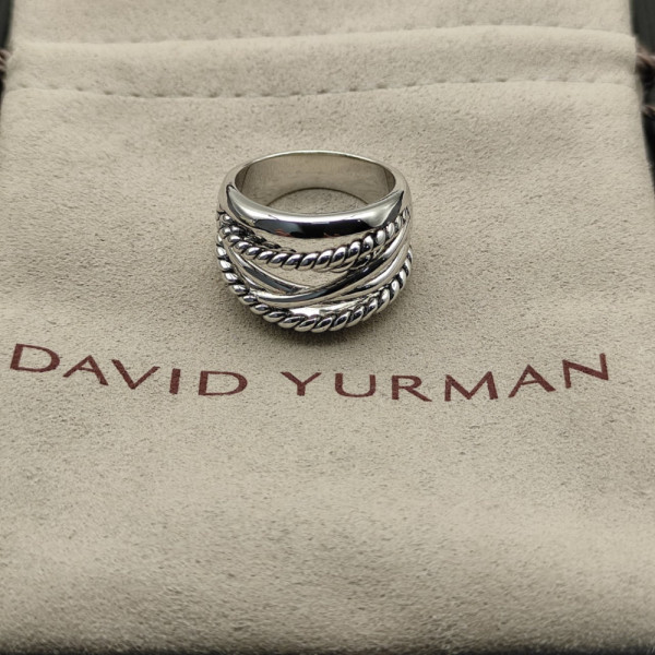 David Yurman Silver Double Cylinder Cross Ring