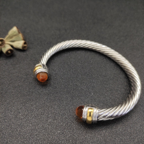 David Yurman Gold and Silver 7mm Double End Cap Cable Bracelet with Champagne Pav&Atilde;&copy;