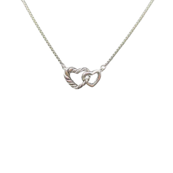David Yurman Silver Double Heart Clasp Necklace, 1.5mm Chain, 45+5cm Adjustable Length