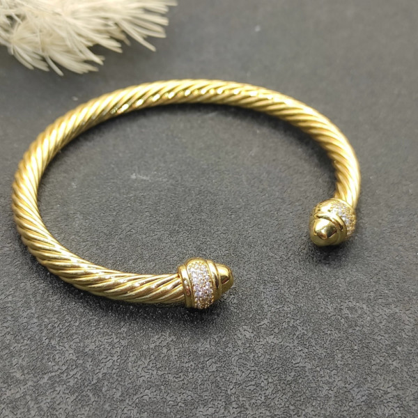 David Yurman 5mm Gold Pav&Atilde;&copy; Diamond Round Cuff Bracelet, Fits Wrist Size 16cm - 20cm