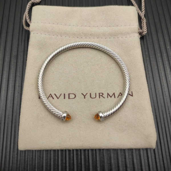 David Yurman 4mm Sterling Silver Champagne Diamond Bangle Bracelet