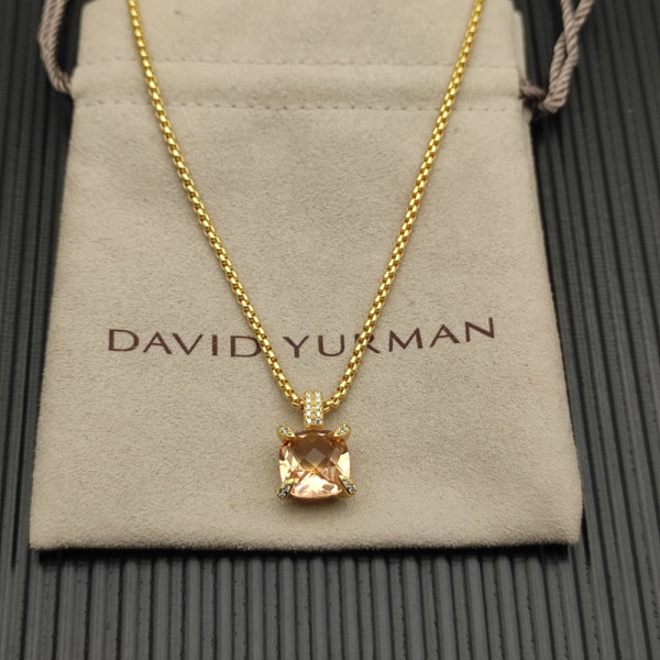 David Yurman Gold 11mm Four-Prong Champagne Diamond Necklace