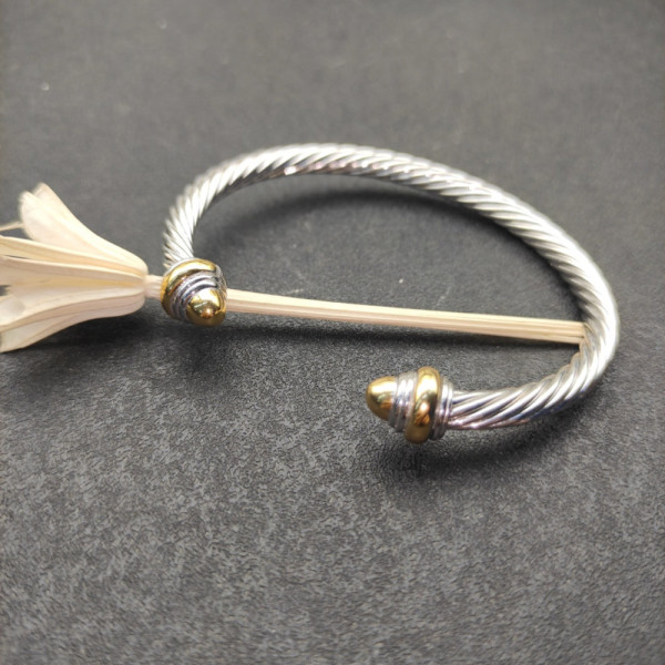 David Yurman 5mm Gold and Silver Gold End Cuff Bracelet, Fits Wrist Size 16cm - 20cm