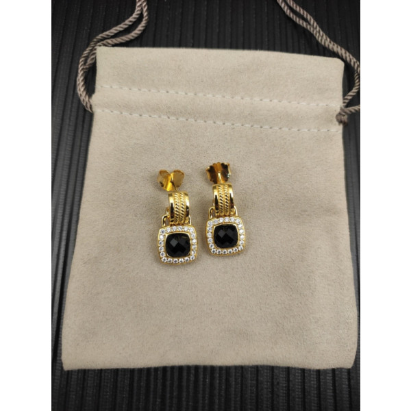 David Yurman Gold Black Pav&Atilde;&copy; Square Cable Drop Earrings