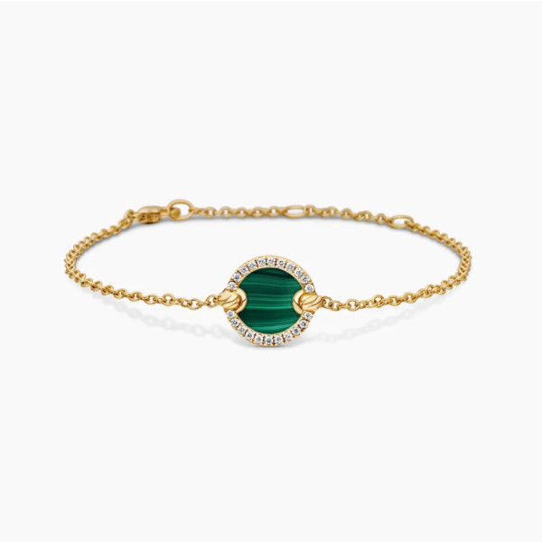 David Yurman Gold Pav&Atilde;&copy; Malachite Round Charm Bracelet