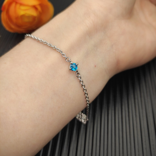David Yurman 4mm Sterling Silver Single Stone Deep Blue Diamond Bracelet