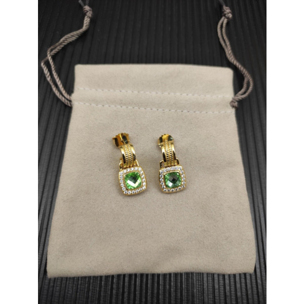 David Yurman Gold Green Pav&Atilde;&copy; Square Cable Drop Earrings