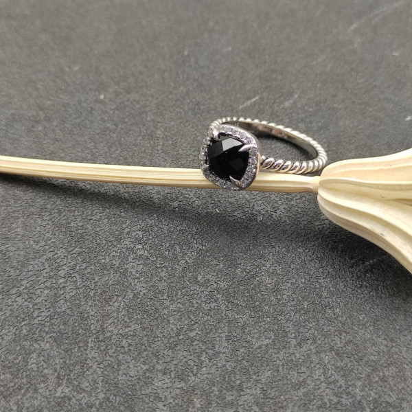 David Yurman Four-Prong Square Black Diamond Ring