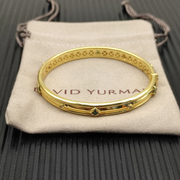 David Yurman 8mm Gold Pav&Atilde;&copy; Green Diamond Renaissance Band Bracelet