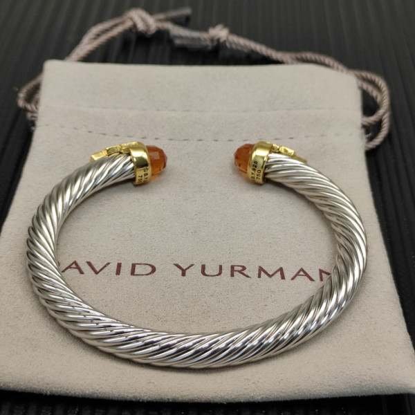 David Yurman 7mm Gold-Tone End Caps Sterling Silver Cable Cuff Bracelet Champagne Diamonds